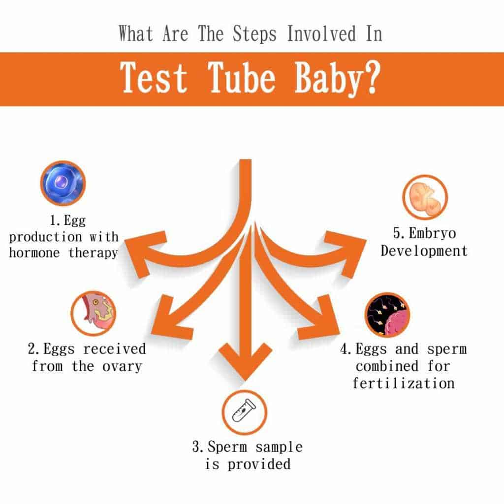 Infographic showing the five main steps involved in IVF treatment