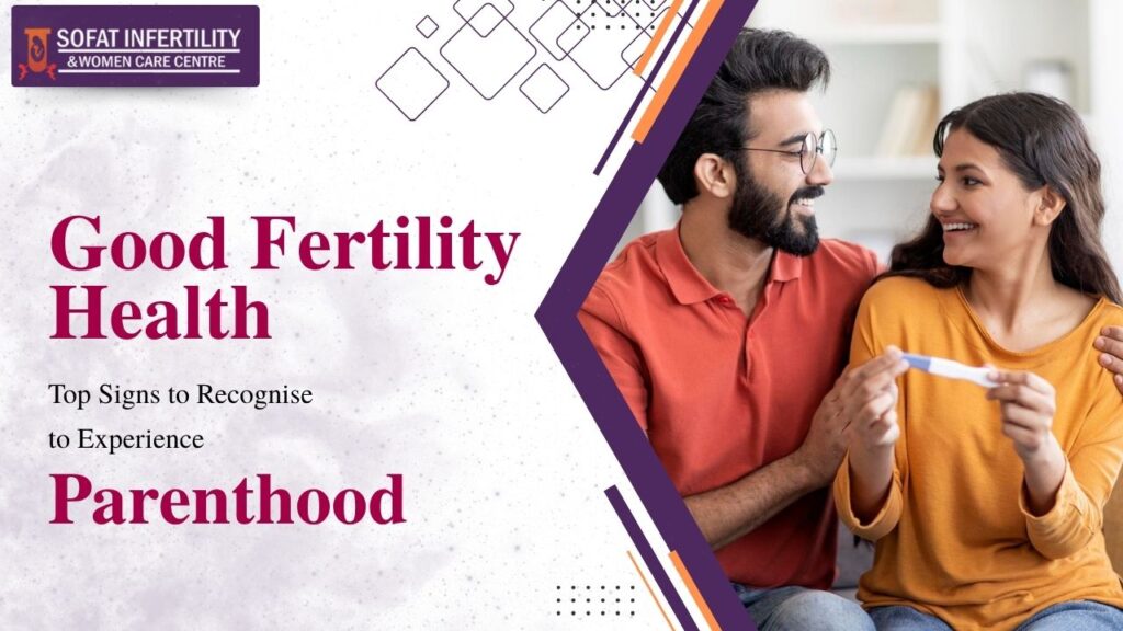 Smiling couple holding a positive pregnancy test, representing good fertility health